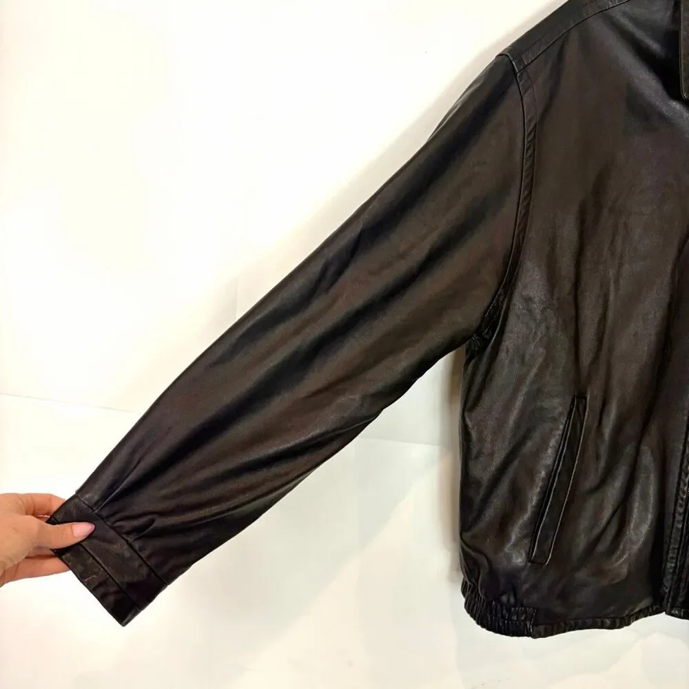 Robert Comstock Leather Jacket Mens 42 Black Reversible Endurance Lined Zip Up